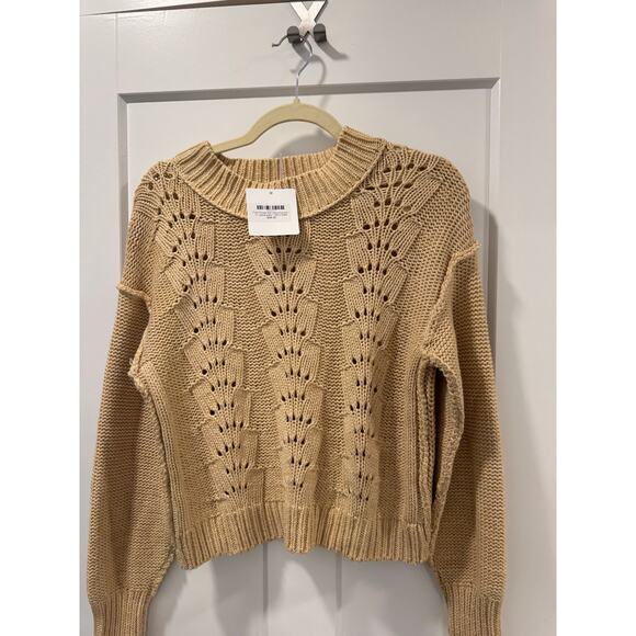 Free People Cropped Tan Crewneck Sweater size S new with tags - Picture 3 of 8